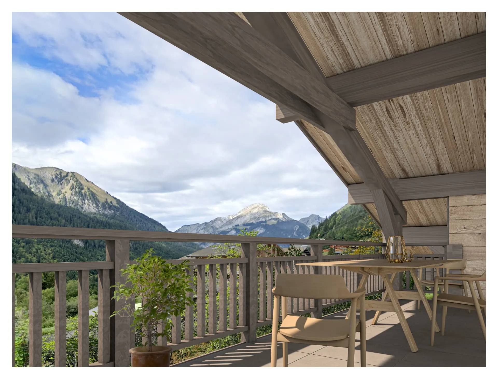 Zonnig terras met panoramisch bergzicht